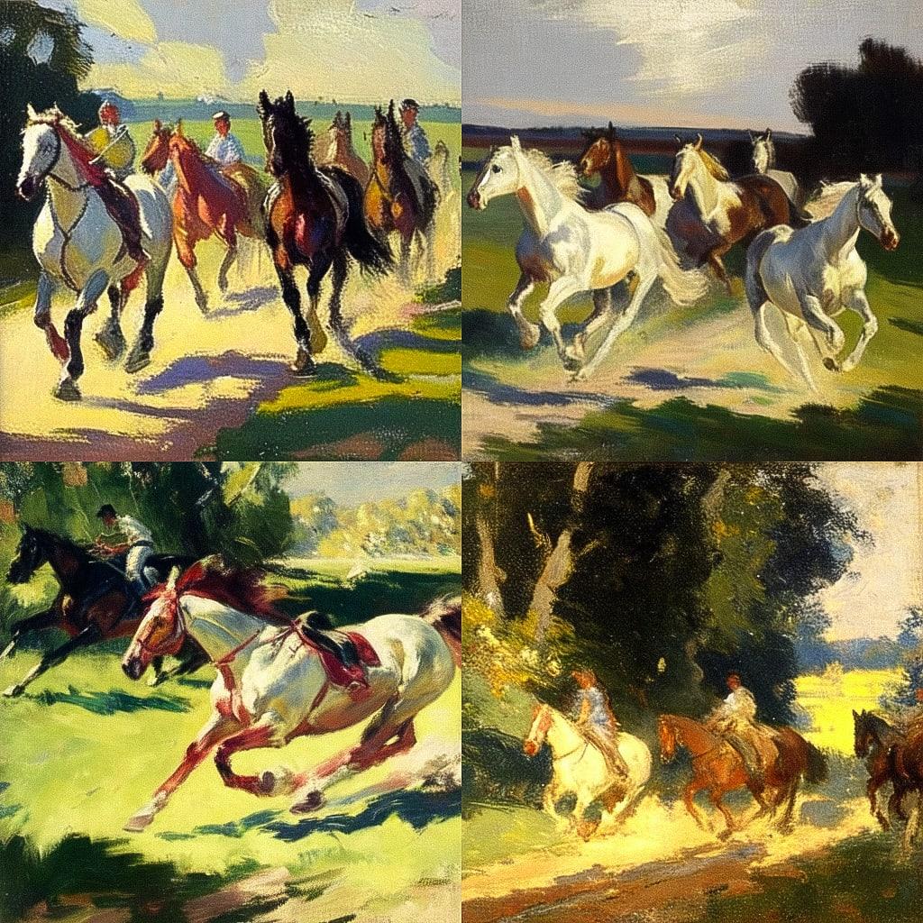Alfred Munnings style, Midjourney Niji 4, render 1 of 4