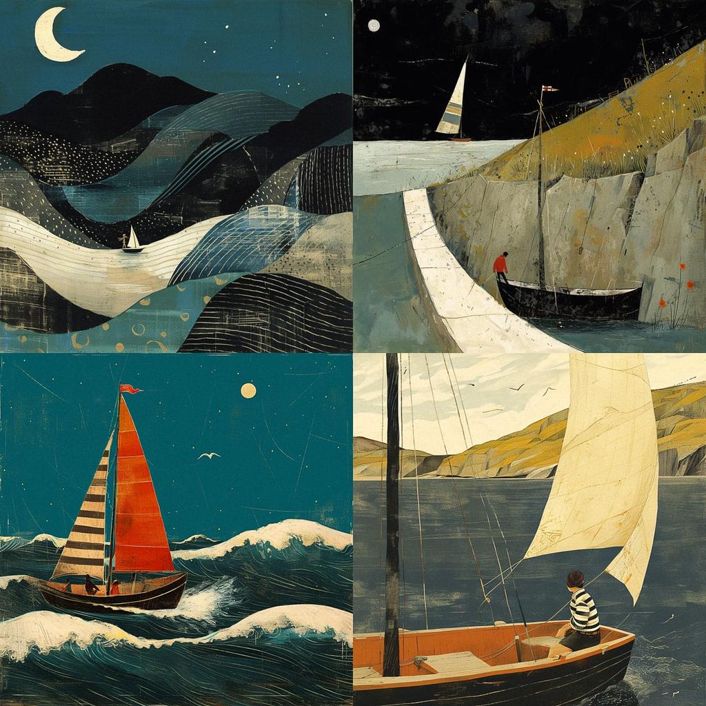 Alfred Wallis style, Midjourney Niji 5, render 1 of 4