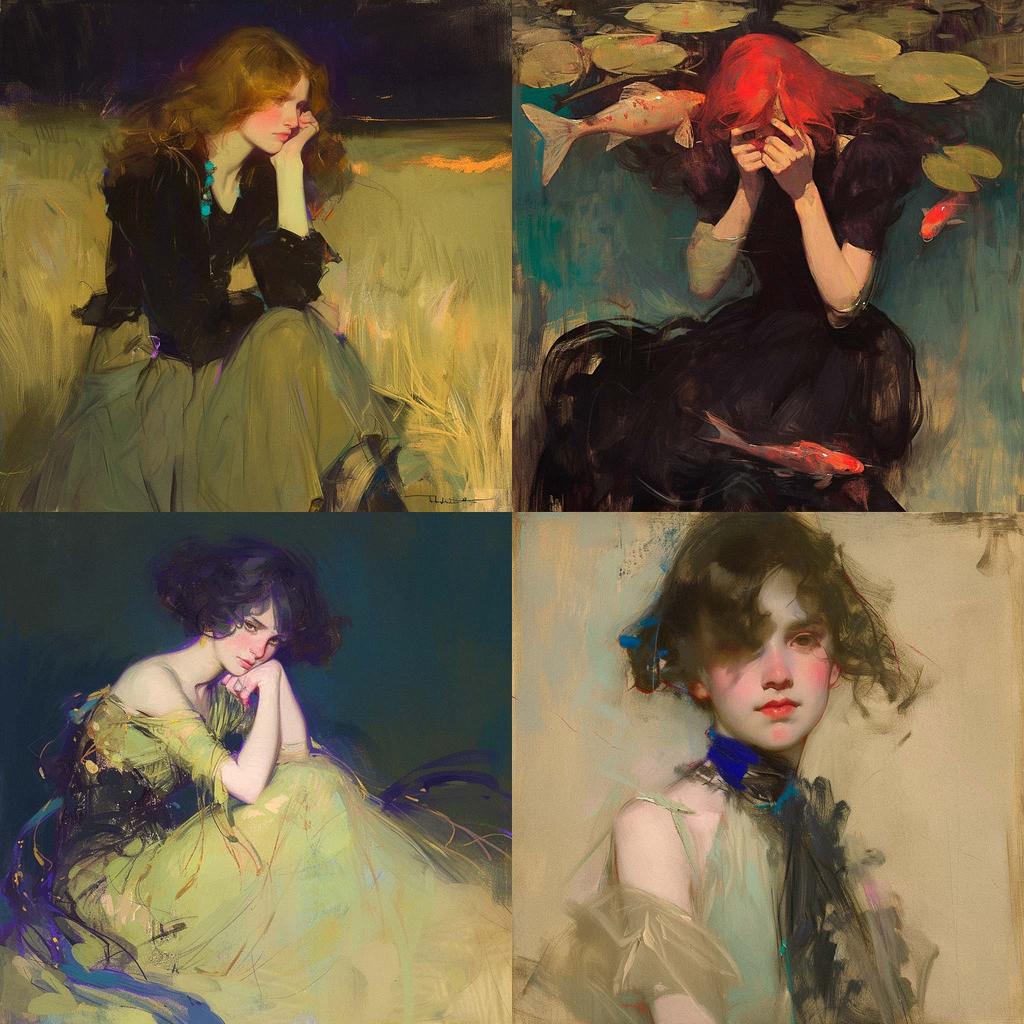 Alice Pike Barney style, Midjourney Niji 6, render 1 of 4