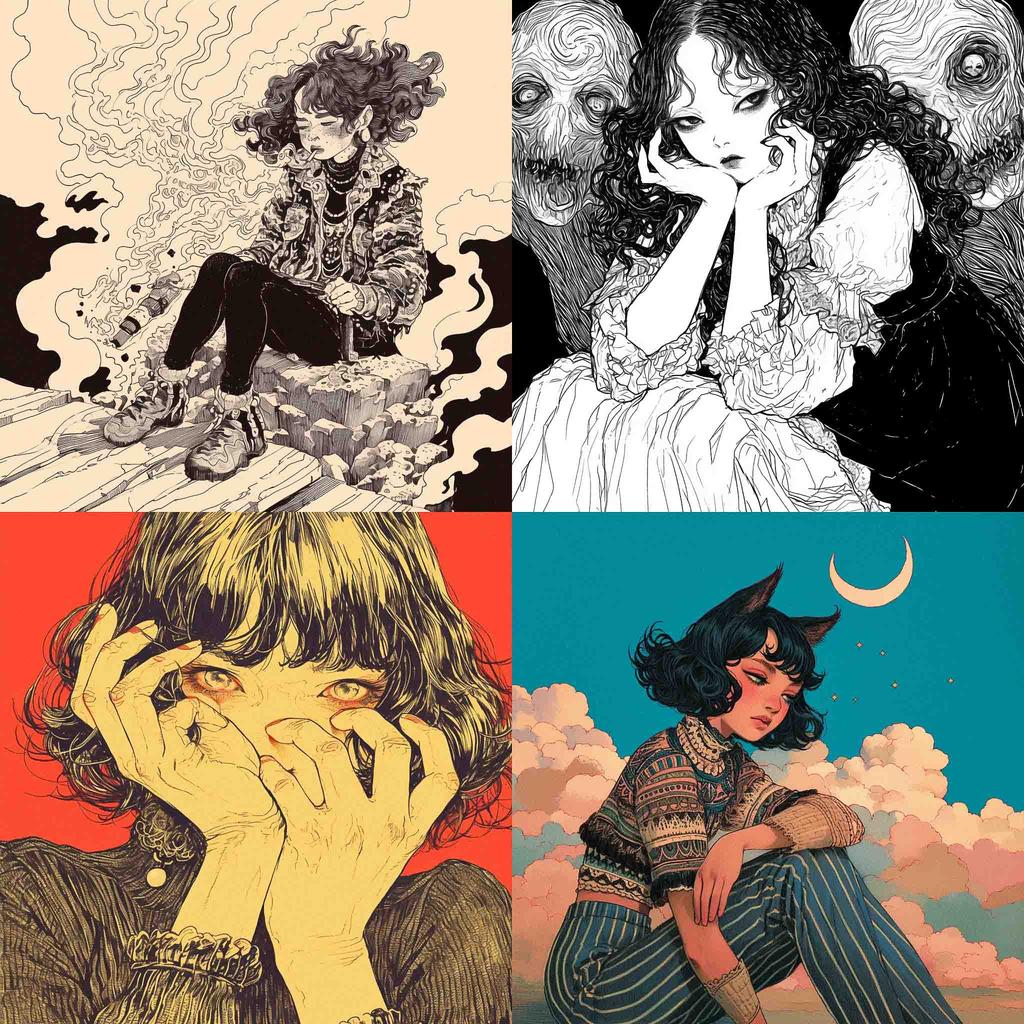 Aline Kominsky-Crumb style, Midjourney Niji 6, render 1 of 4