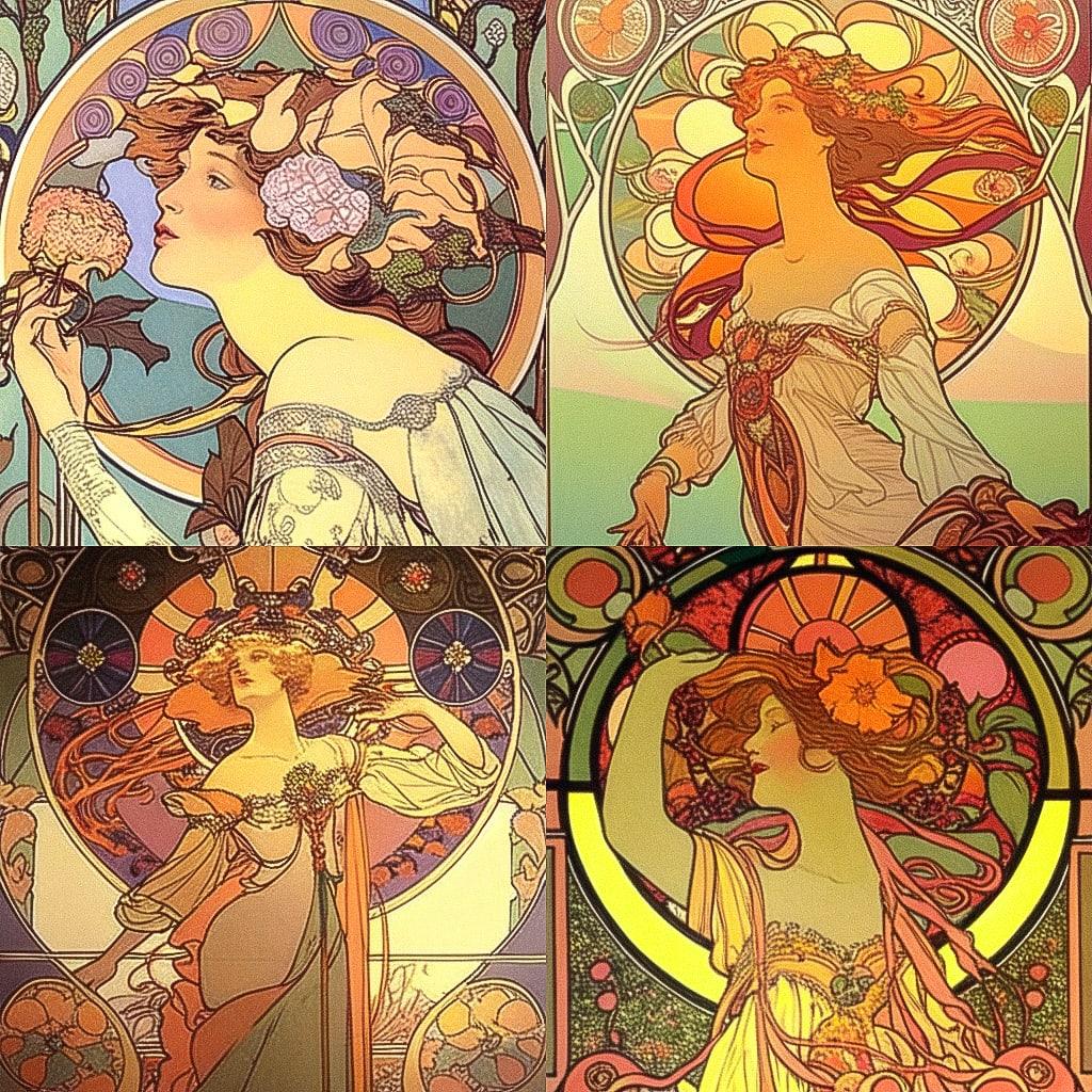 Alphonse Mucha style, Midjourney Niji 4, render 1 of 4