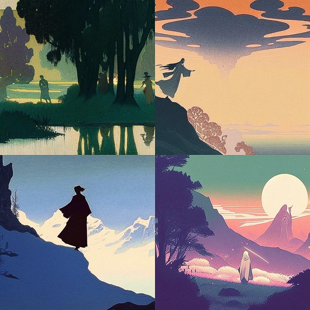 Alphonse Osbert style, Midjourney Niji 4, render 1 of 4