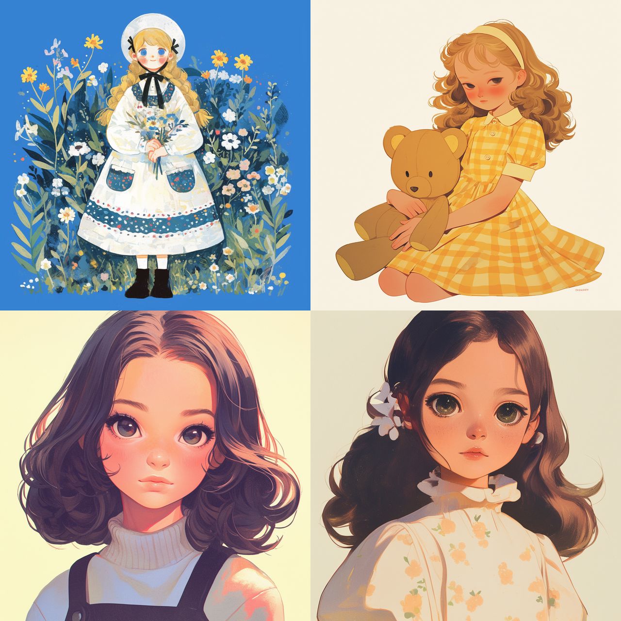 American Girl doll style, Midjourney Niji 6, render 1 of 4
