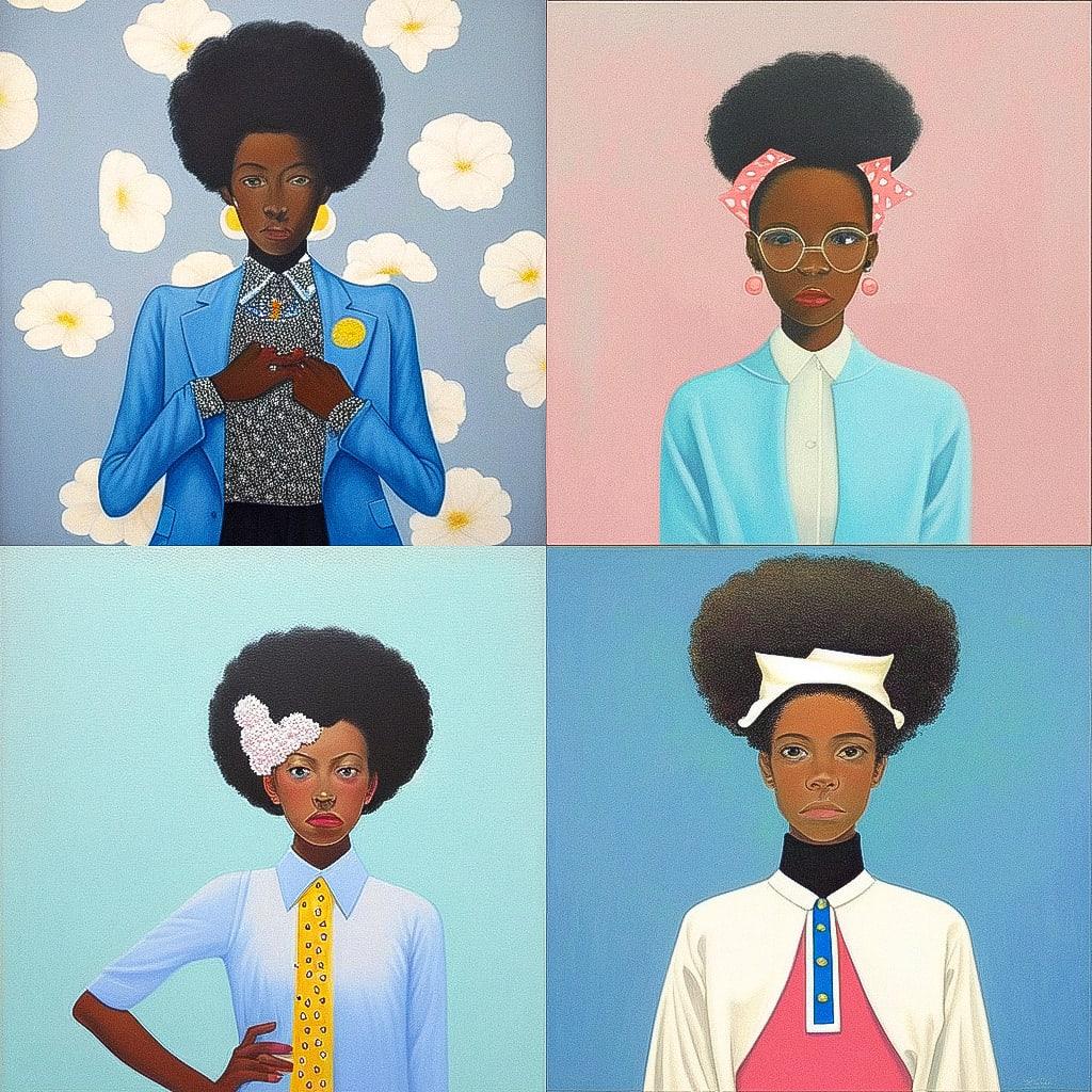 Amy Sherald style, Midjourney Niji 4, render 1 of 4
