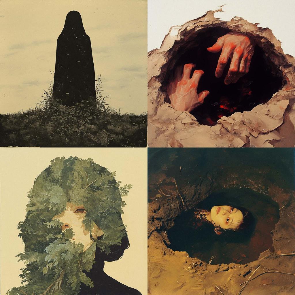 Ana Mendieta style, Midjourney Niji 6, render 1 of 4