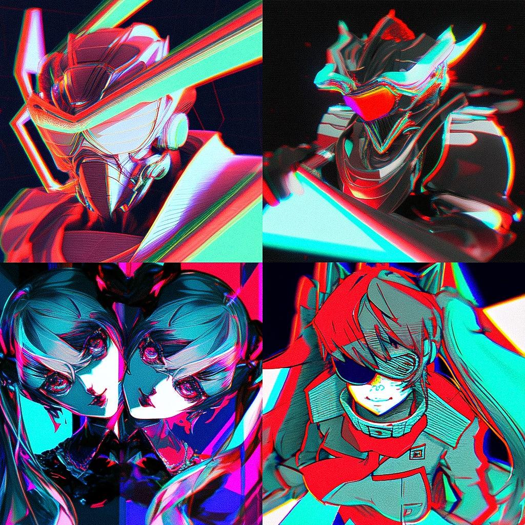 Anaglyph style, Midjourney Niji 4, render 1 of 4