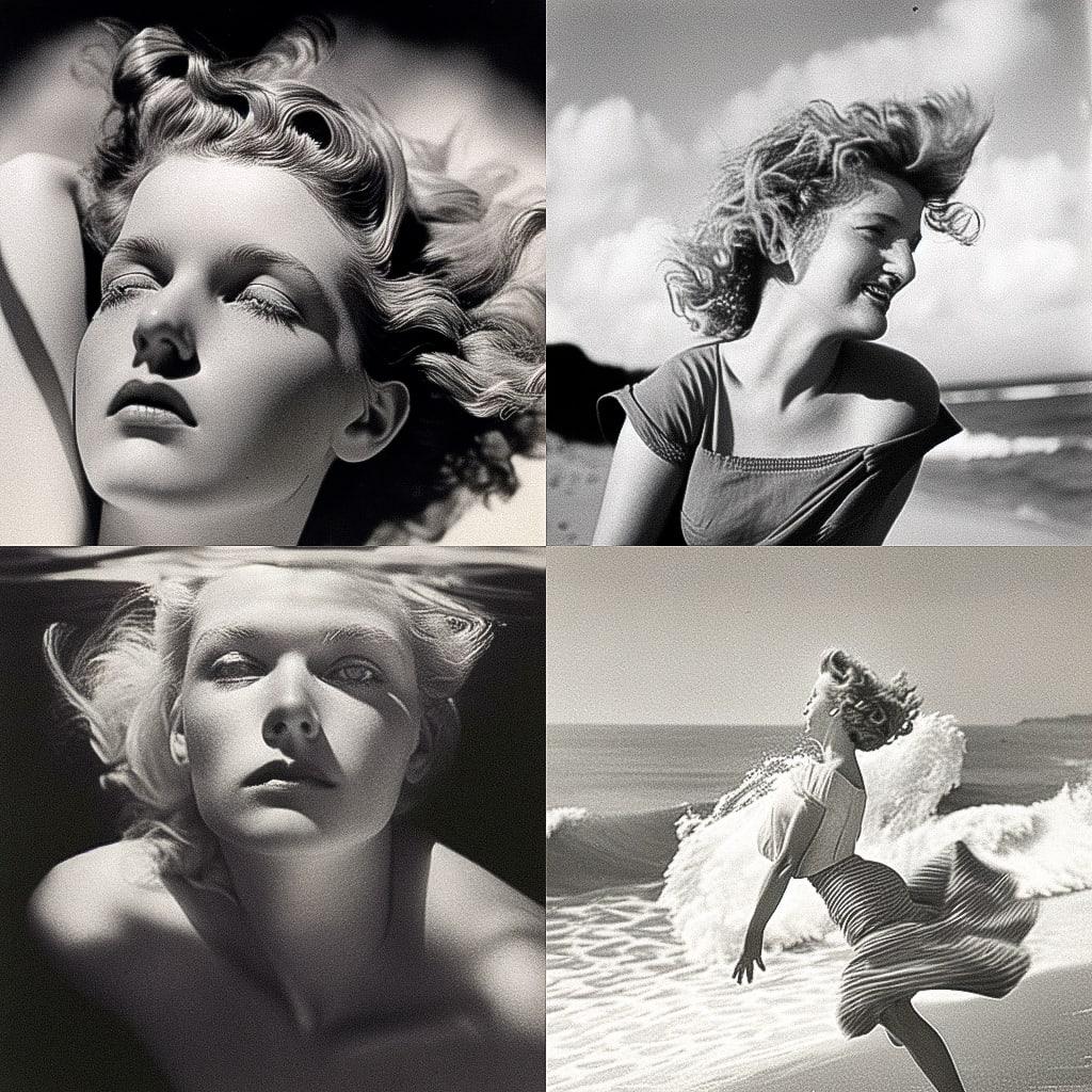 Andre de Dienes style, Midjourney Niji 4, render 1 of 4