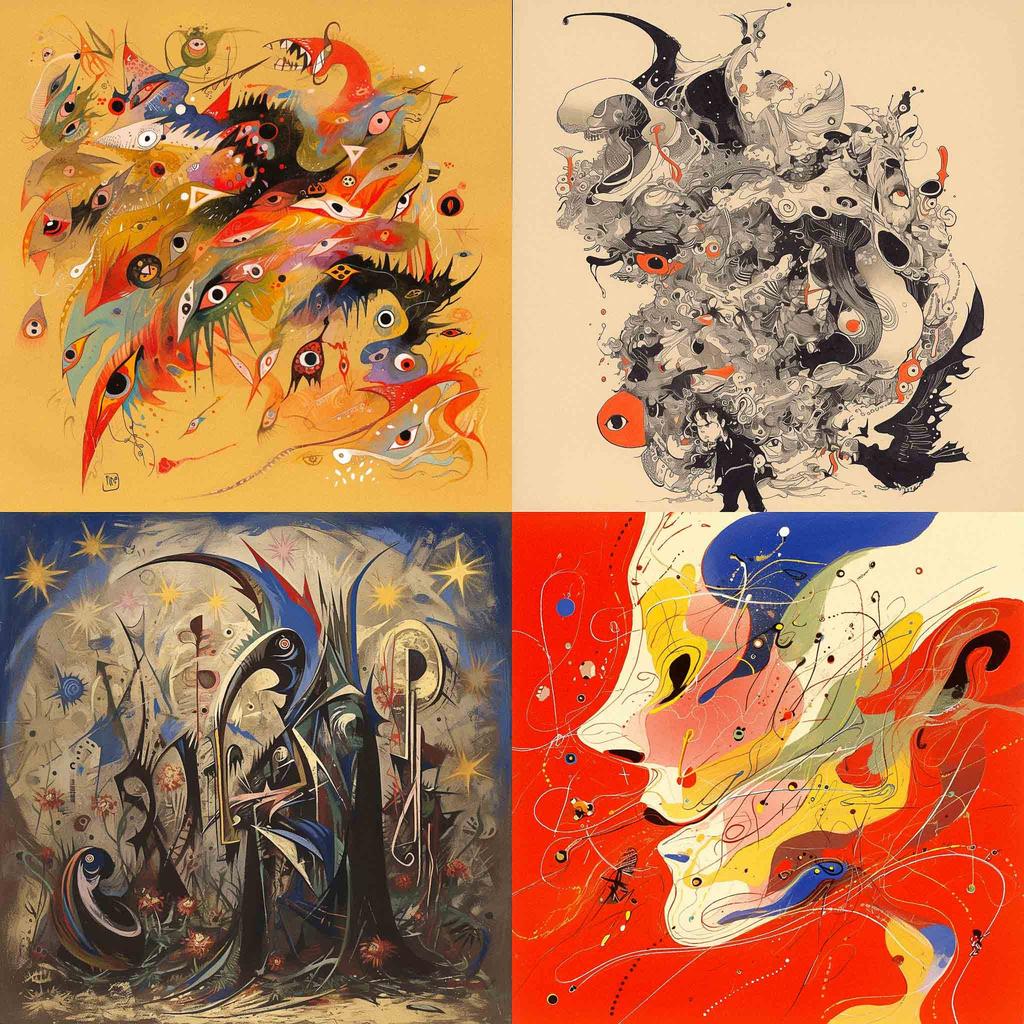 Andre Masson style, Midjourney Niji 6, render 1 of 4