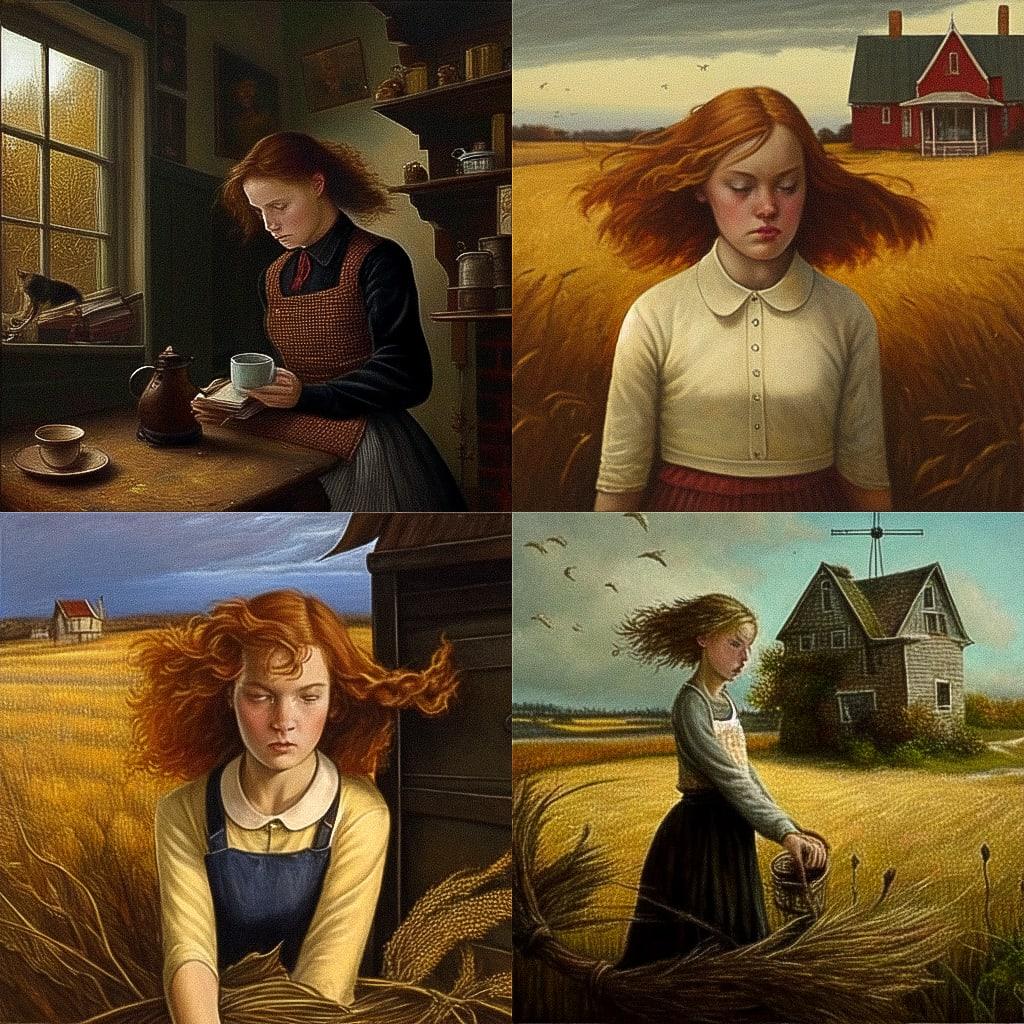 Andrea Kowch style, Midjourney Niji 4, render 1 of 4