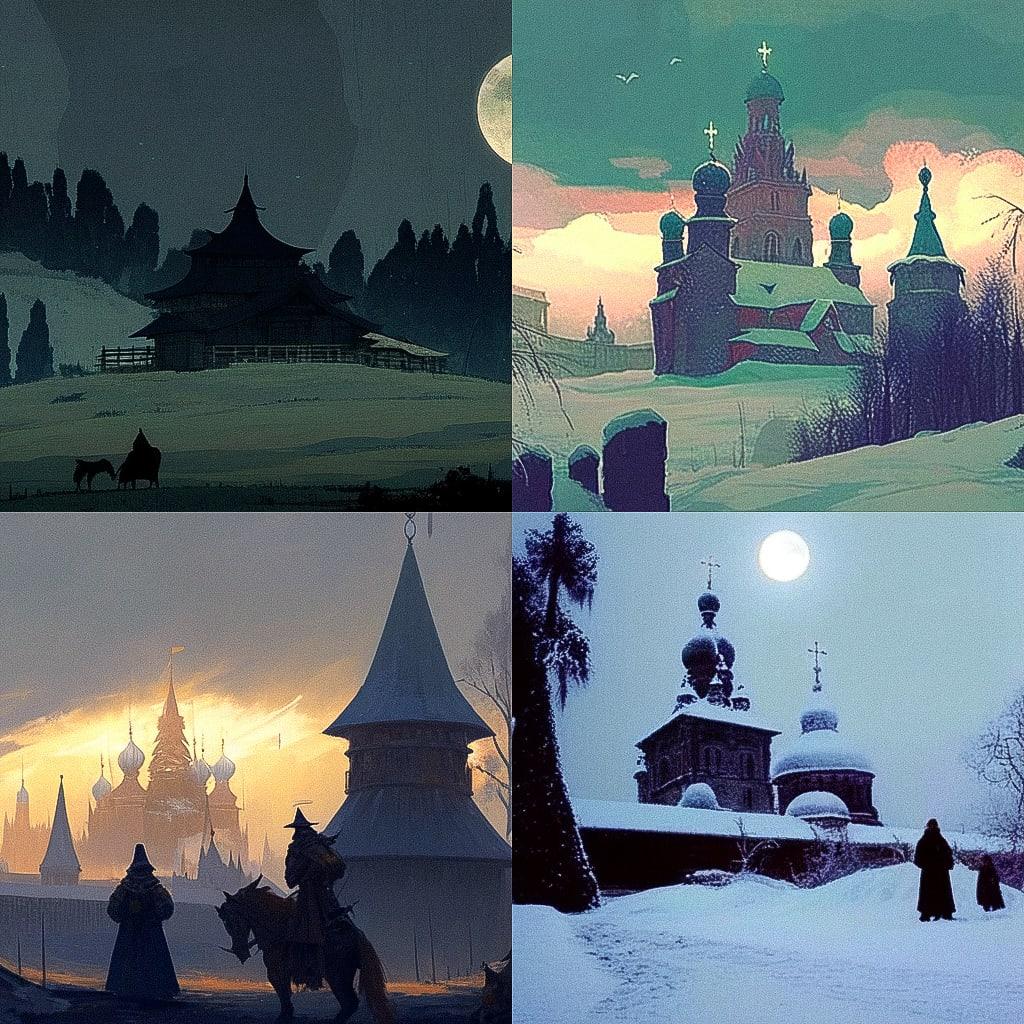 Andrei Rublev style, Midjourney Niji 4, render 1 of 4