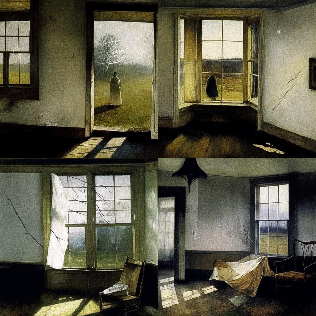 Andrew Wyeth style, Midjourney Niji 4, render 1 of 4