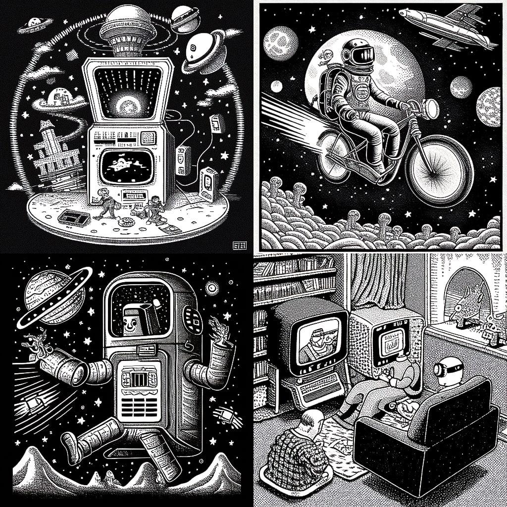 Andy Singer style, Midjourney Niji 4, render 1 of 4