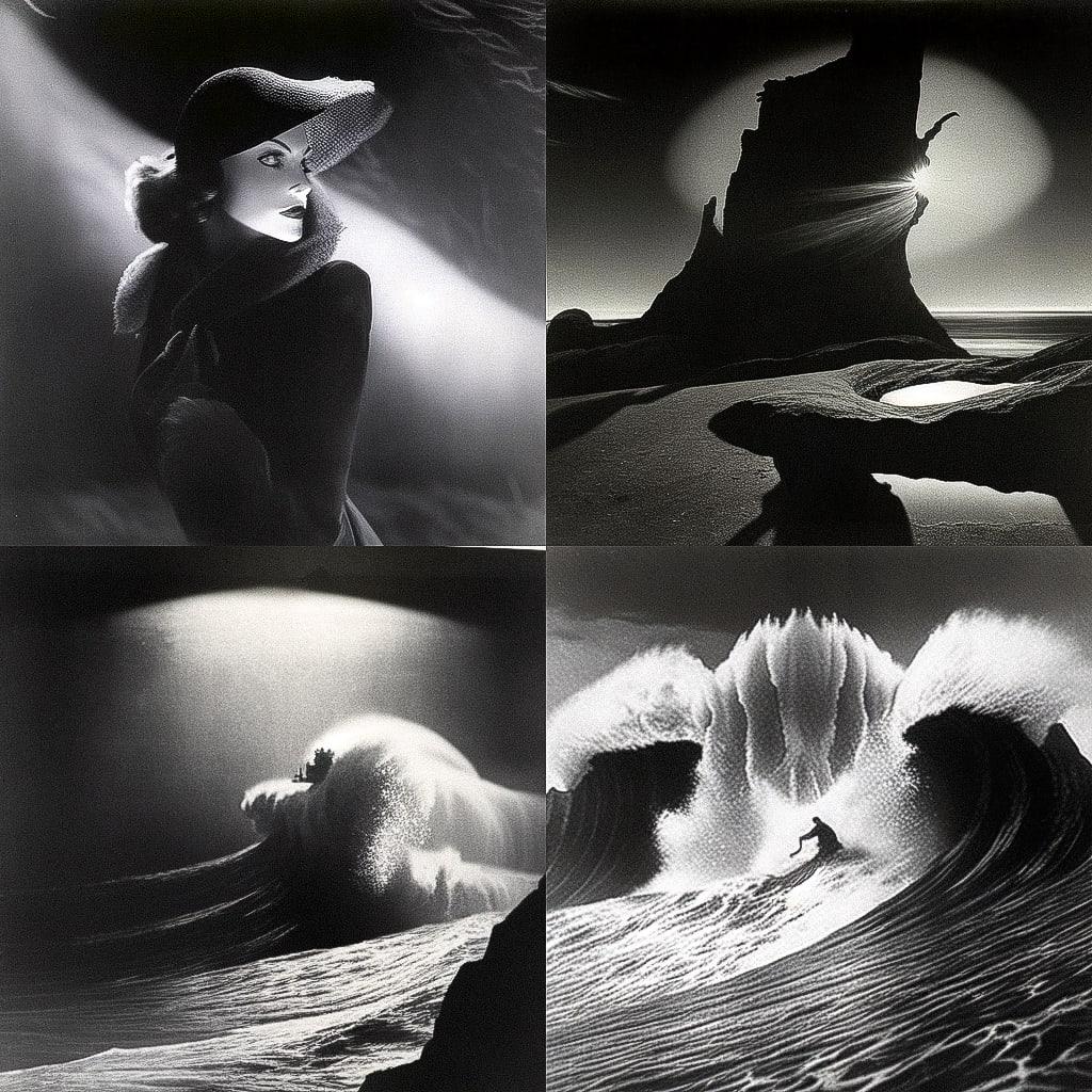 Angus McBean style, Midjourney Niji 4, render 1 of 4