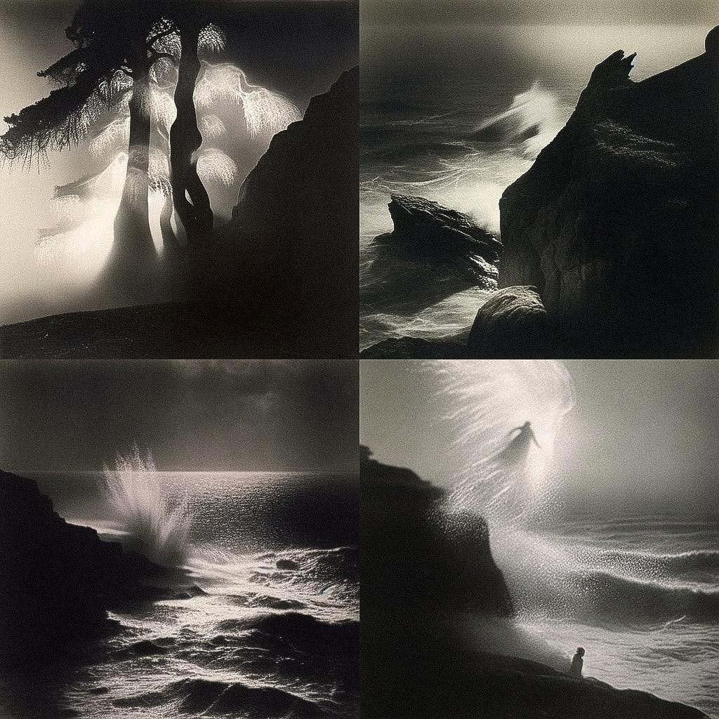 Anne Brigman style, Midjourney Niji 4, render 1 of 4