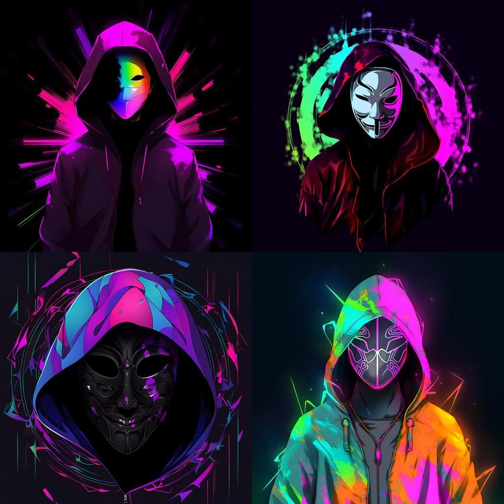 Anonymous mask style, Midjourney Niji 5, render 1 of 4