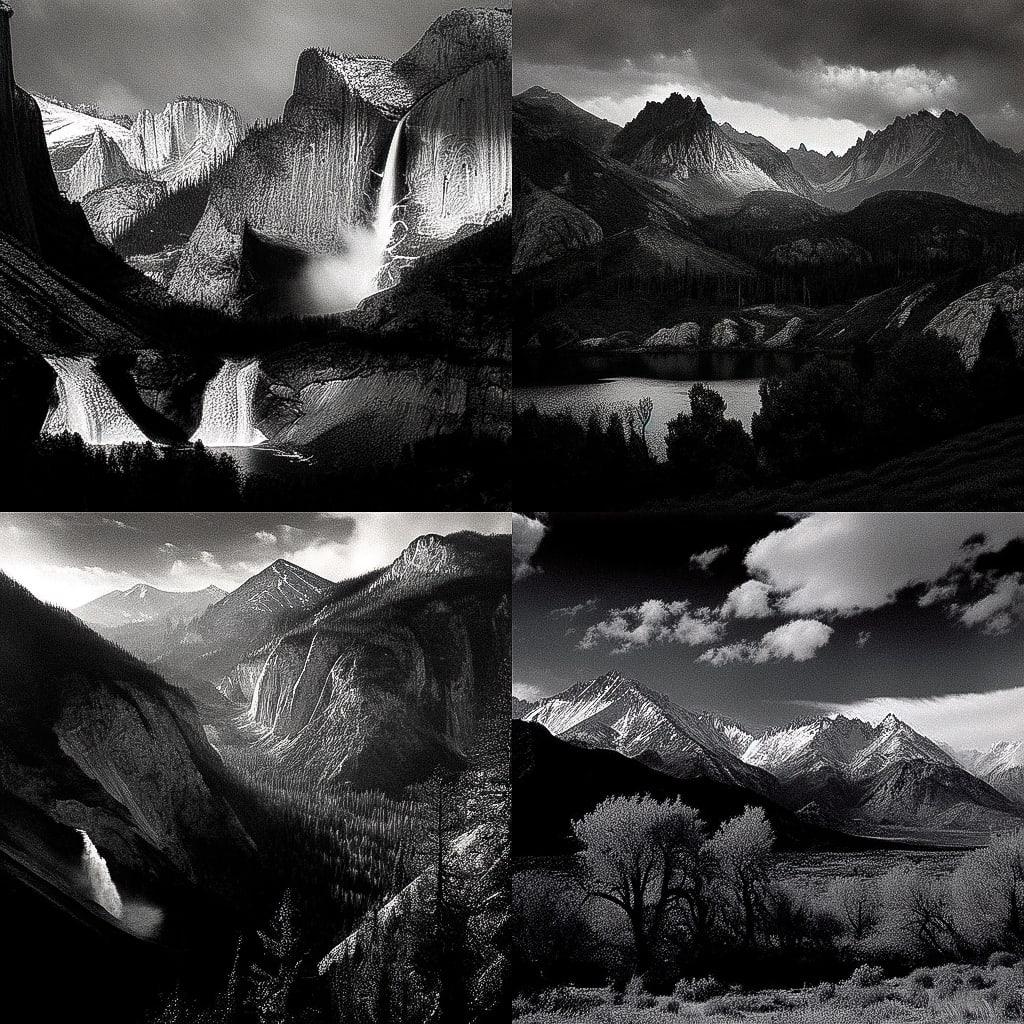 Ansel Adams style, Midjourney Niji 4, render 1 of 4