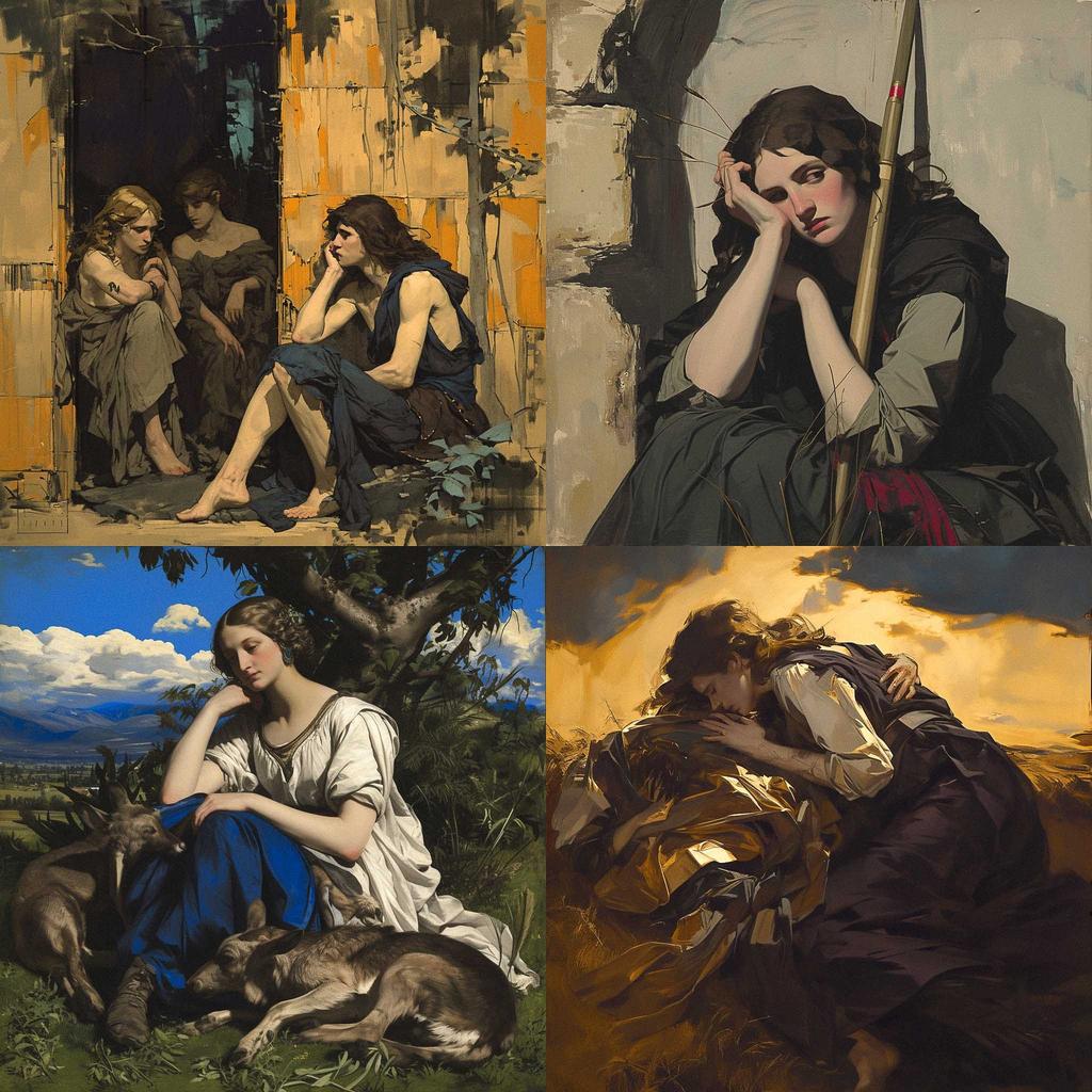 Anselm Feuerbach style, Midjourney Niji 6, render 1 of 4