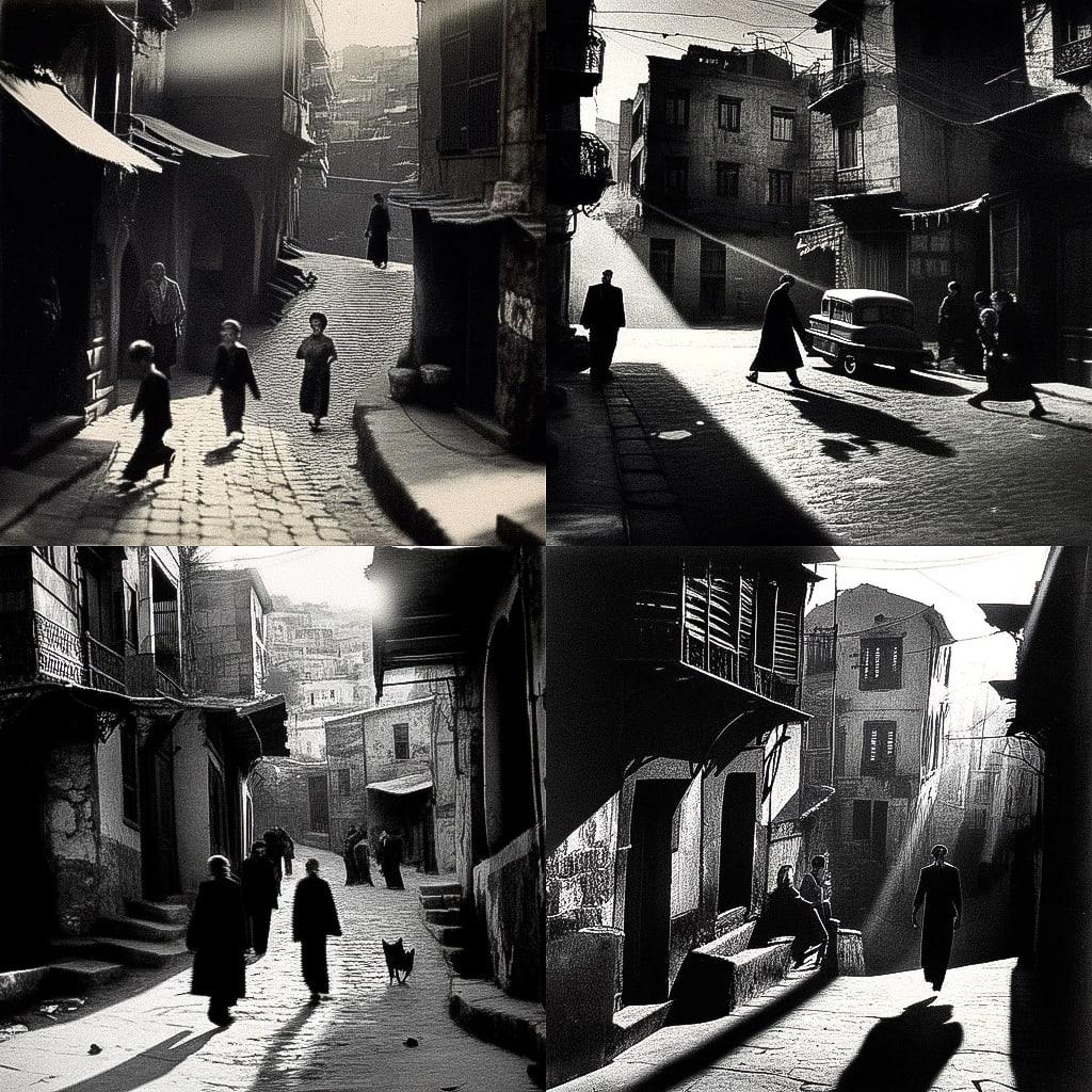 Ara Guler style, Midjourney Niji 4, render 1 of 4