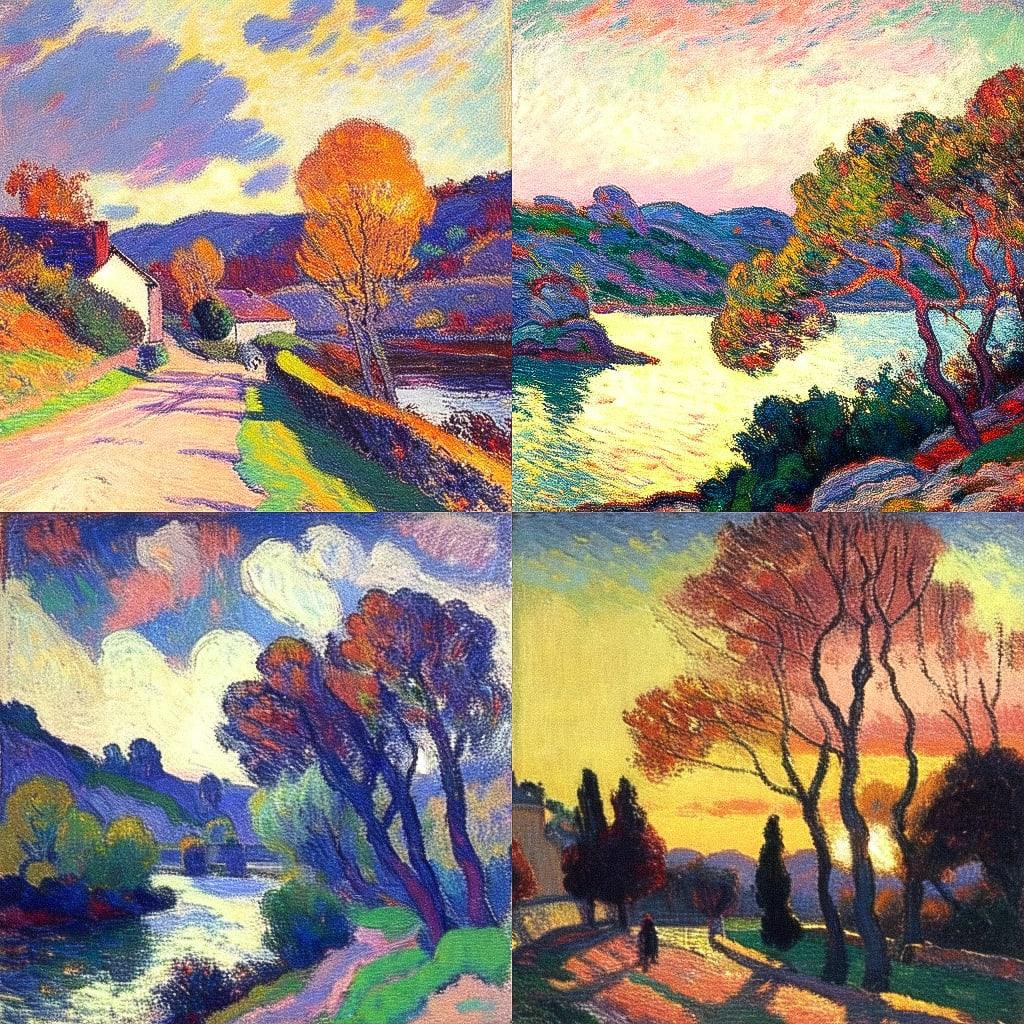 Armand Guillaumin style, Midjourney Niji 4, render 1 of 4