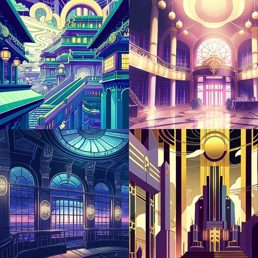 Art Deco style, Midjourney Niji 4, render 1 of 4