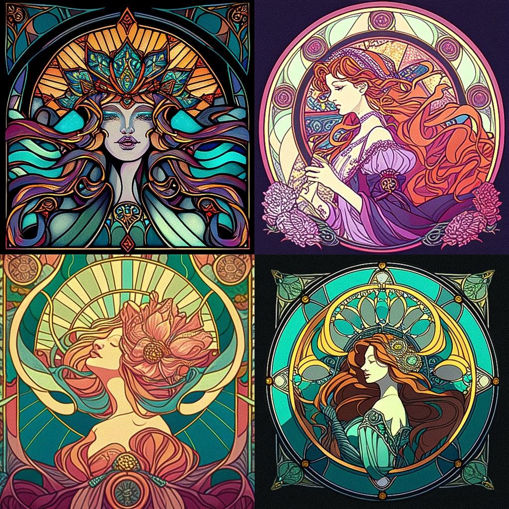 Art Nouveau style, Midjourney Niji 4, render 1 of 4