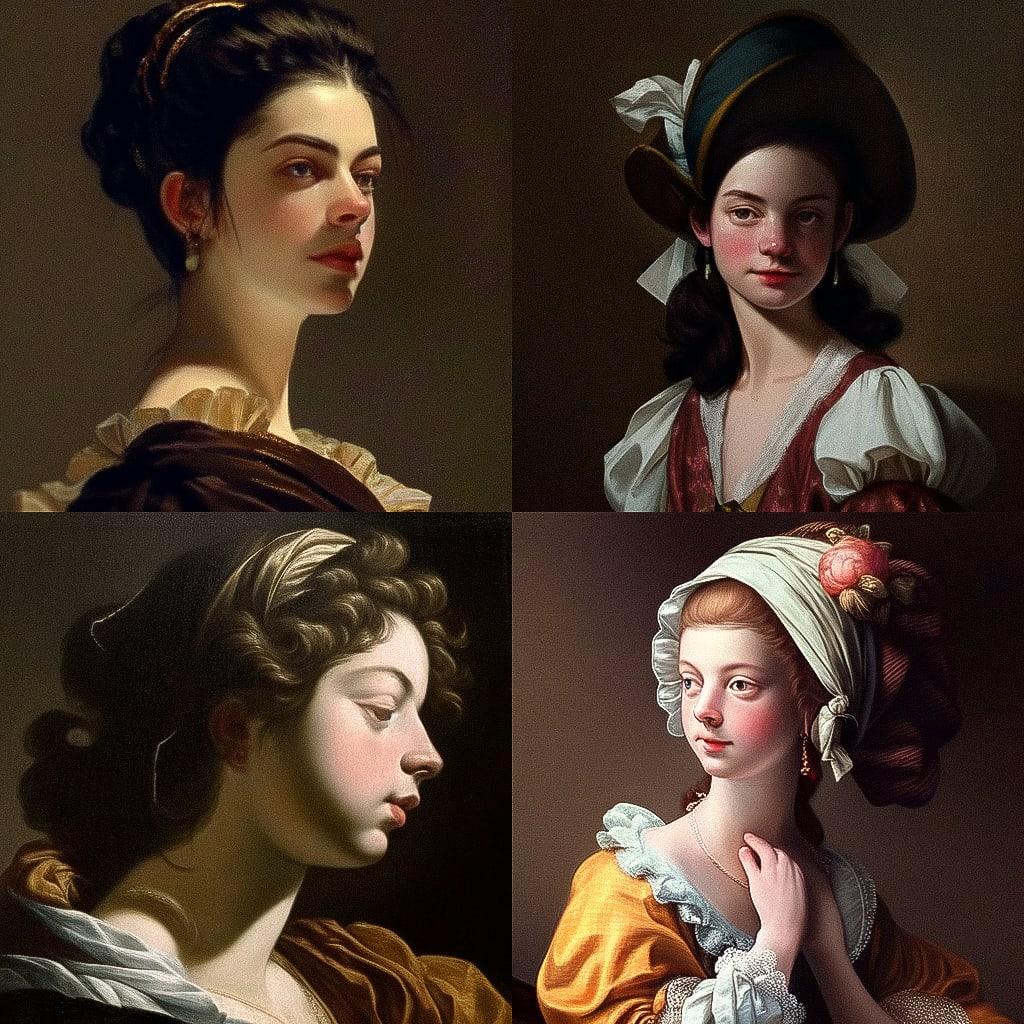 Artemisia Gentileschi style, Midjourney Niji 4, render 1 of 4