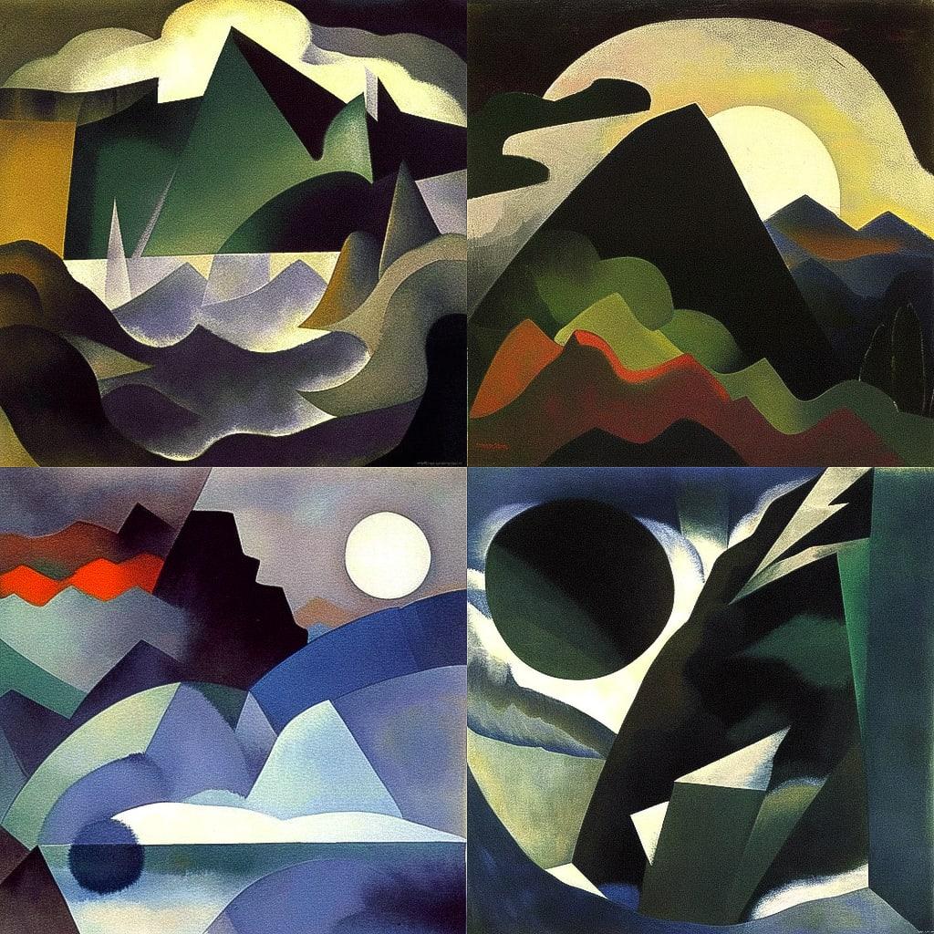 Arthur Dove style, Midjourney Niji 4, render 1 of 4