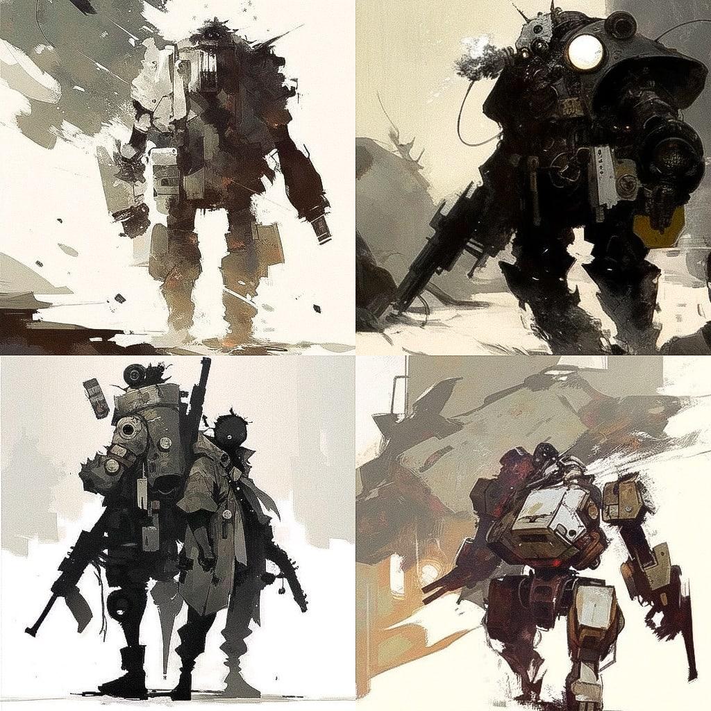 Ashley Wood style, Midjourney Niji 4, render 1 of 4