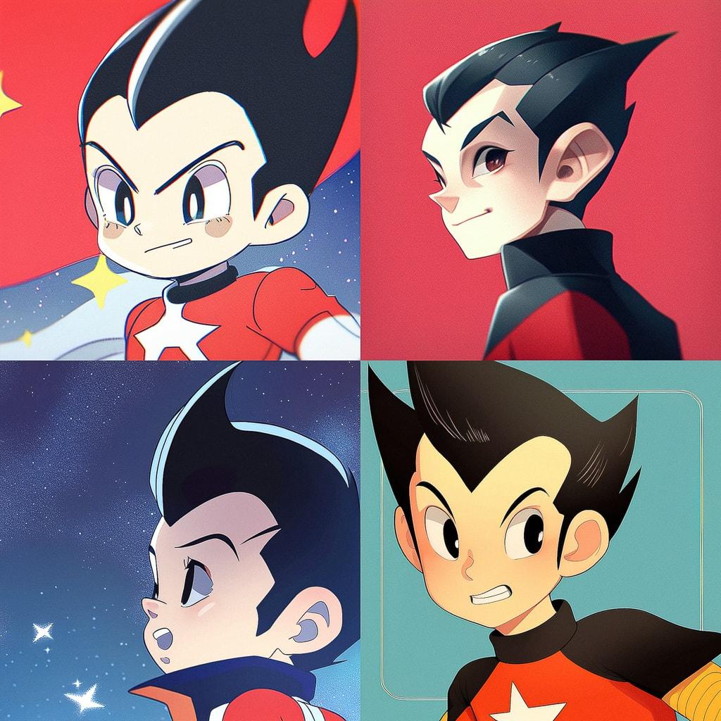 Astro Boy style, Midjourney Niji 4, render 1 of 4