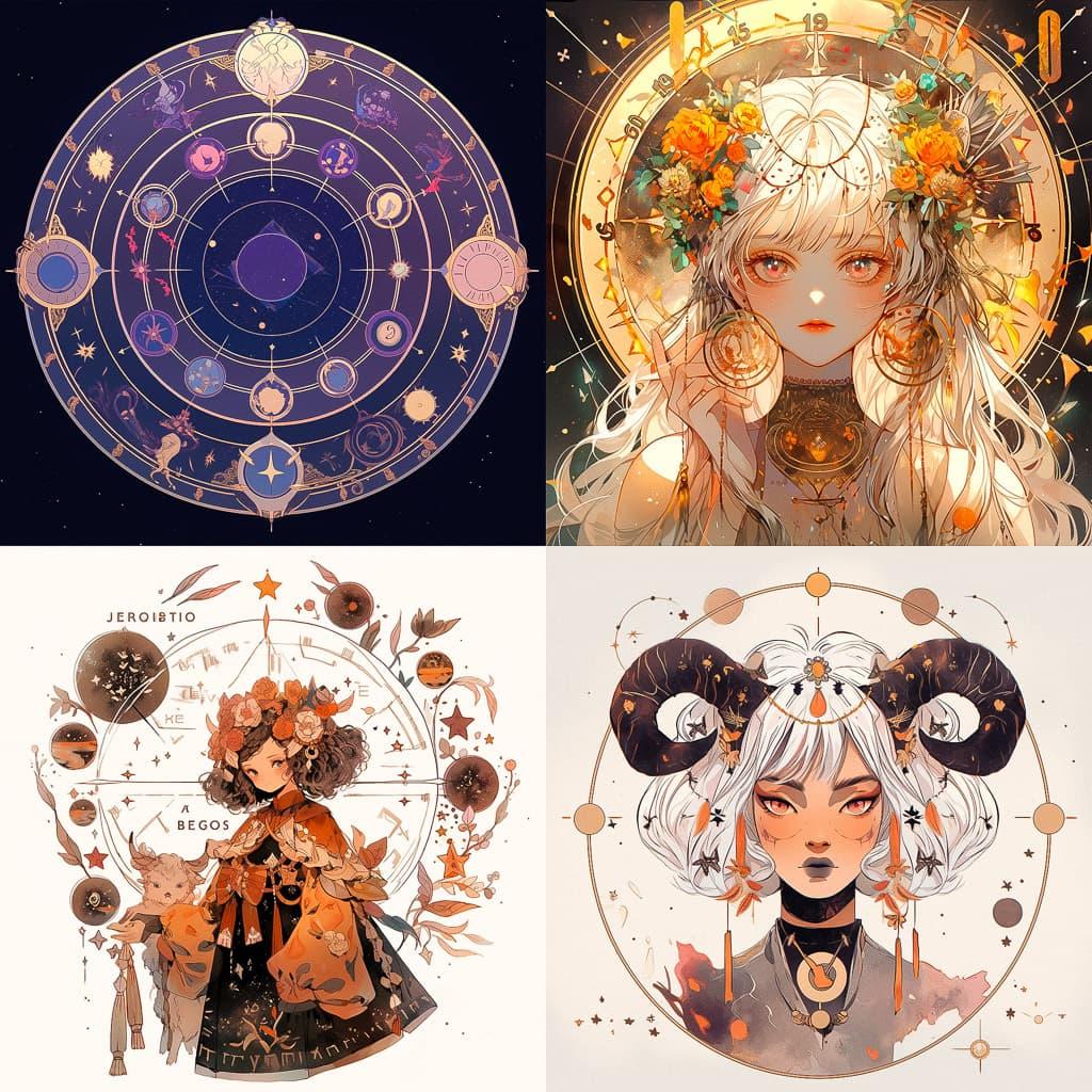 Astrological chart style, Midjourney Niji 5, render 1 of 4