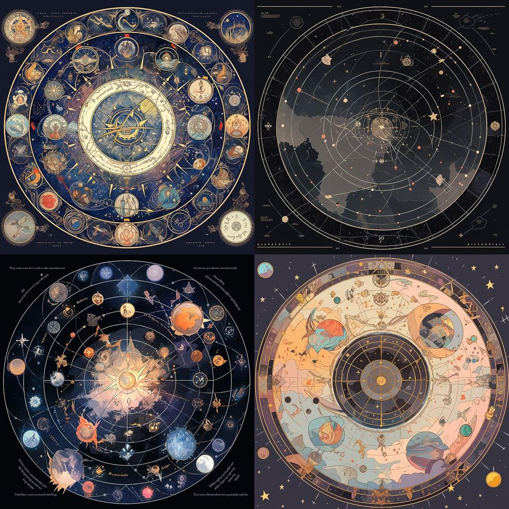 Astronomical chart style, Midjourney Niji 5, render 1 of 4