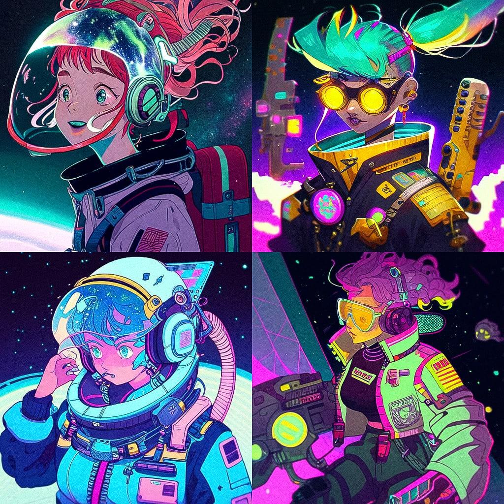 Astropunk style, Midjourney Niji 4, render 1 of 4