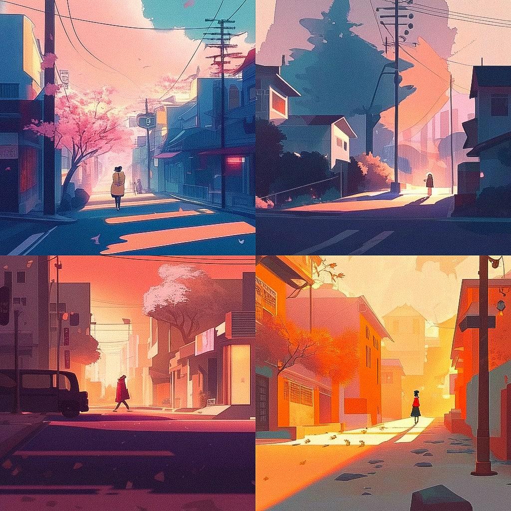 Atey Ghailan style, Midjourney Niji 4, render 1 of 4