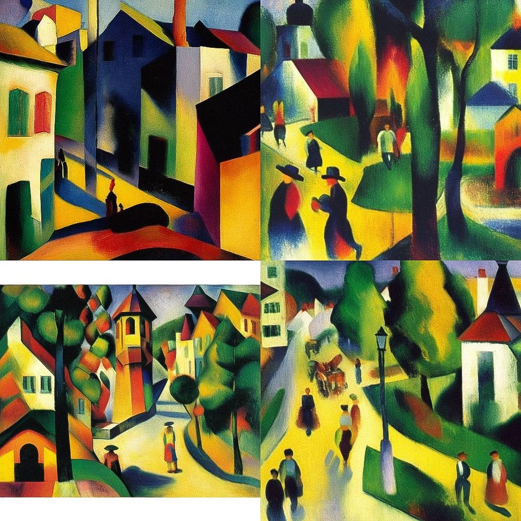 August Macke style, Midjourney Niji 4, render 1 of 4
