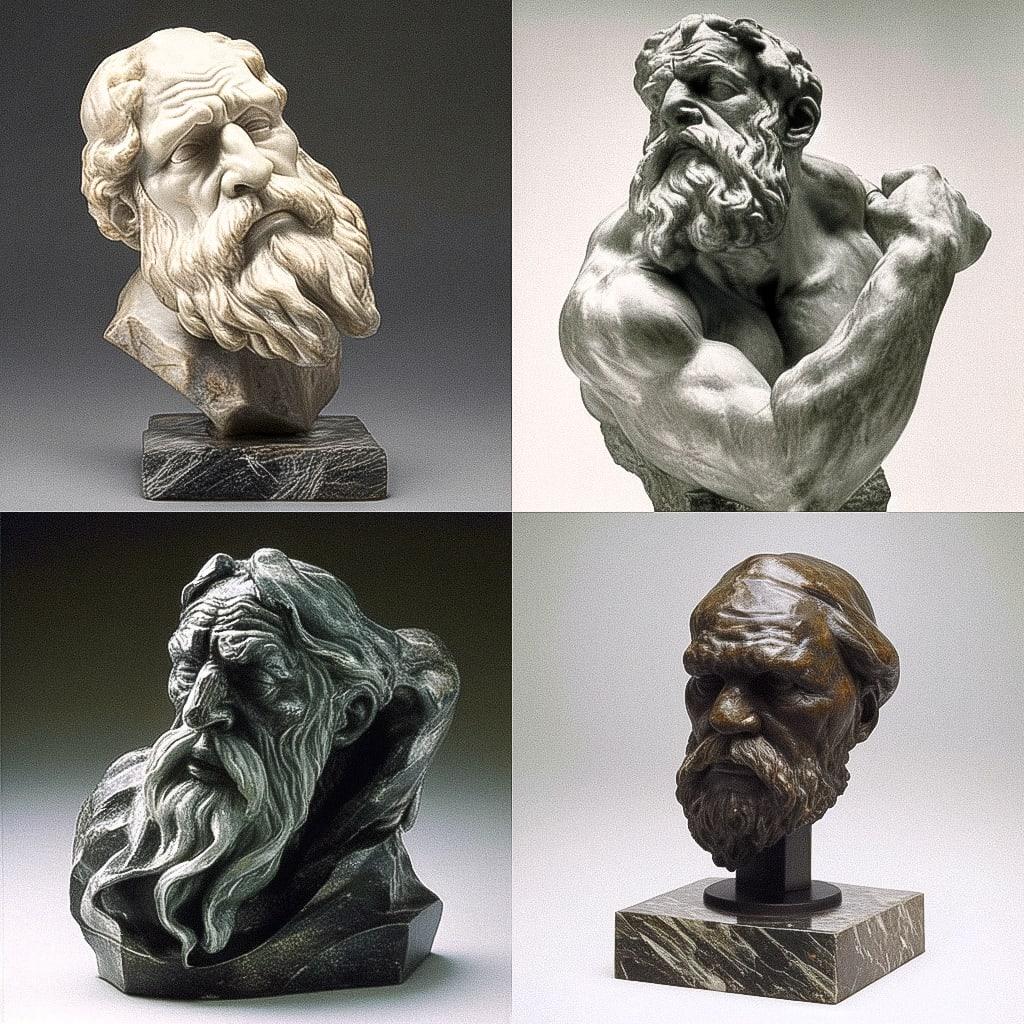 Auguste Rodin style, Midjourney Niji 4, render 1 of 4