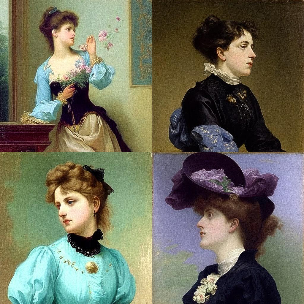 Auguste Toulmouche style, Midjourney Niji 4, render 1 of 4