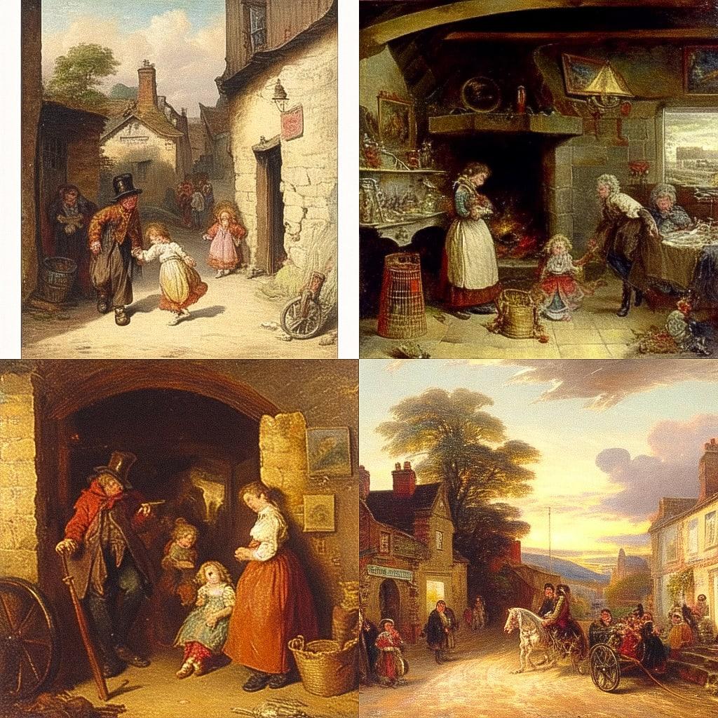 Augustus Edwin Mulready style, Midjourney Niji 4, render 1 of 4