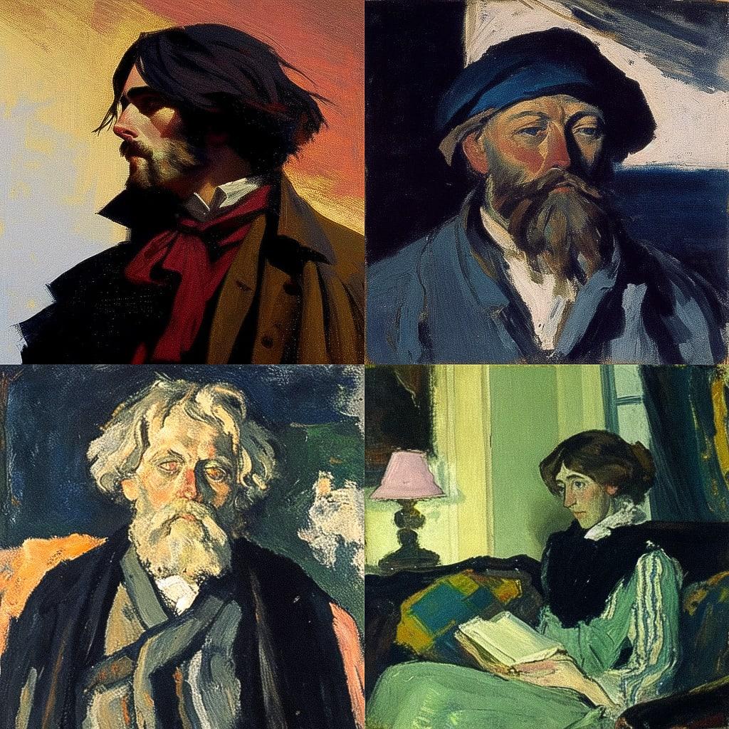 Augustus John style, Midjourney Niji 4, render 1 of 4
