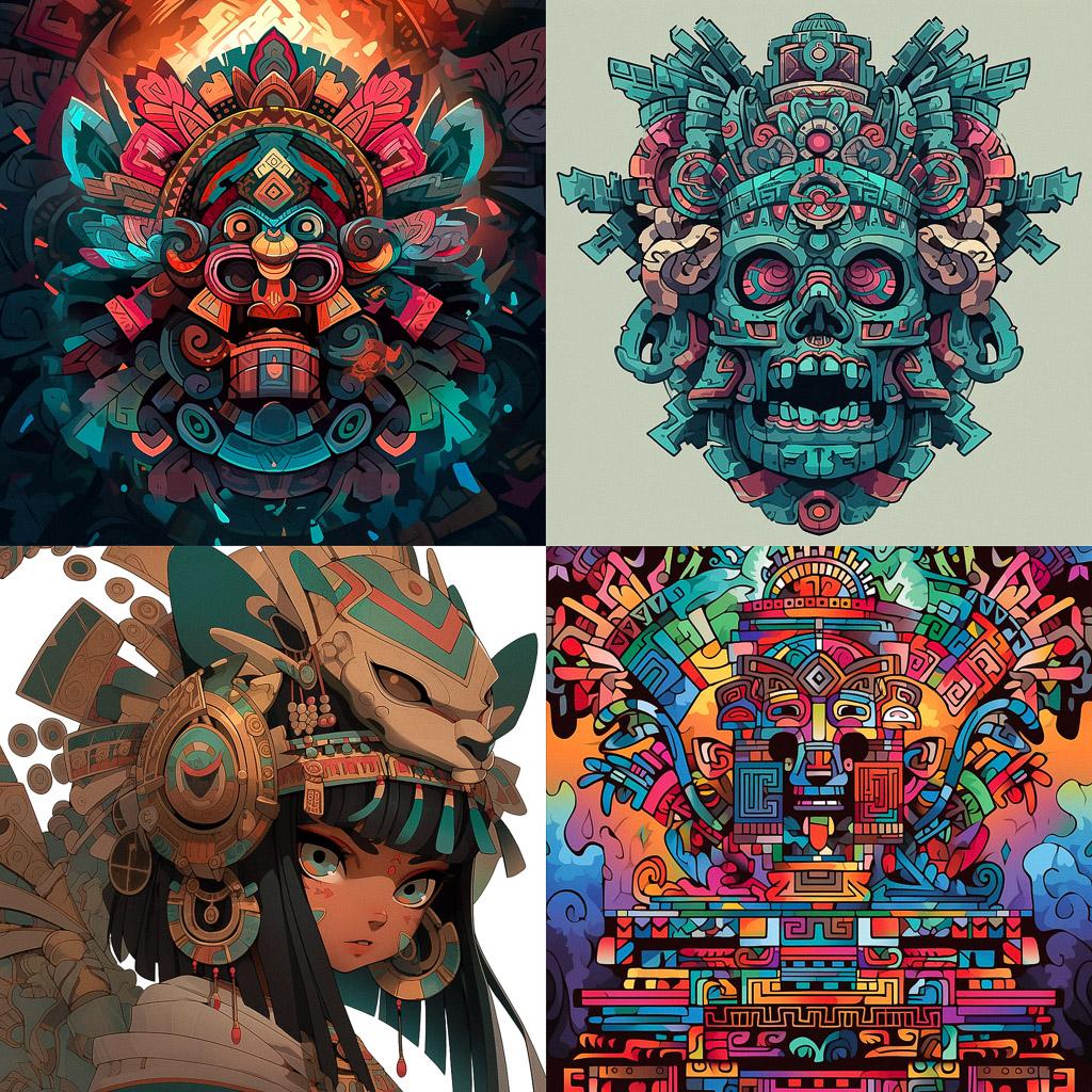 Aztec art style, Midjourney Niji 5, render 1 of 4