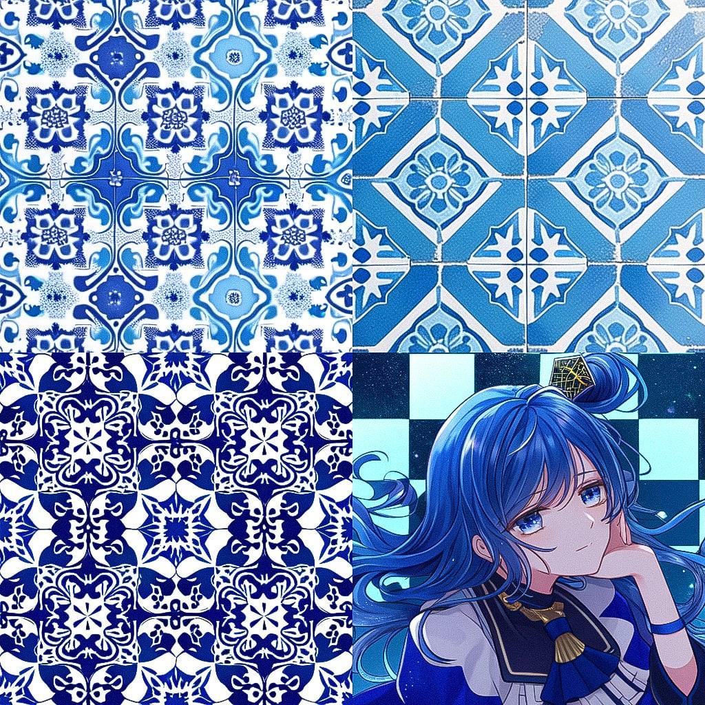 Azulejo style, Midjourney Niji 4, render 1 of 4