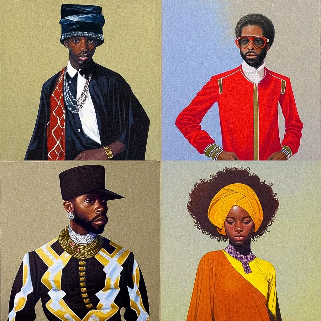 Barkley L. Hendricks style, Midjourney Niji 4, render 1 of 4