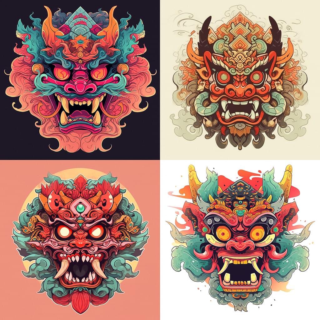 Barong mask style, Midjourney Niji 5, render 1 of 4
