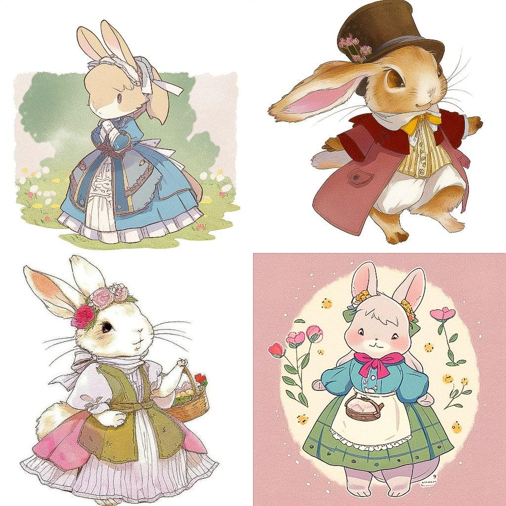 Beatrix Potter style, Midjourney Niji 4, render 1 of 4