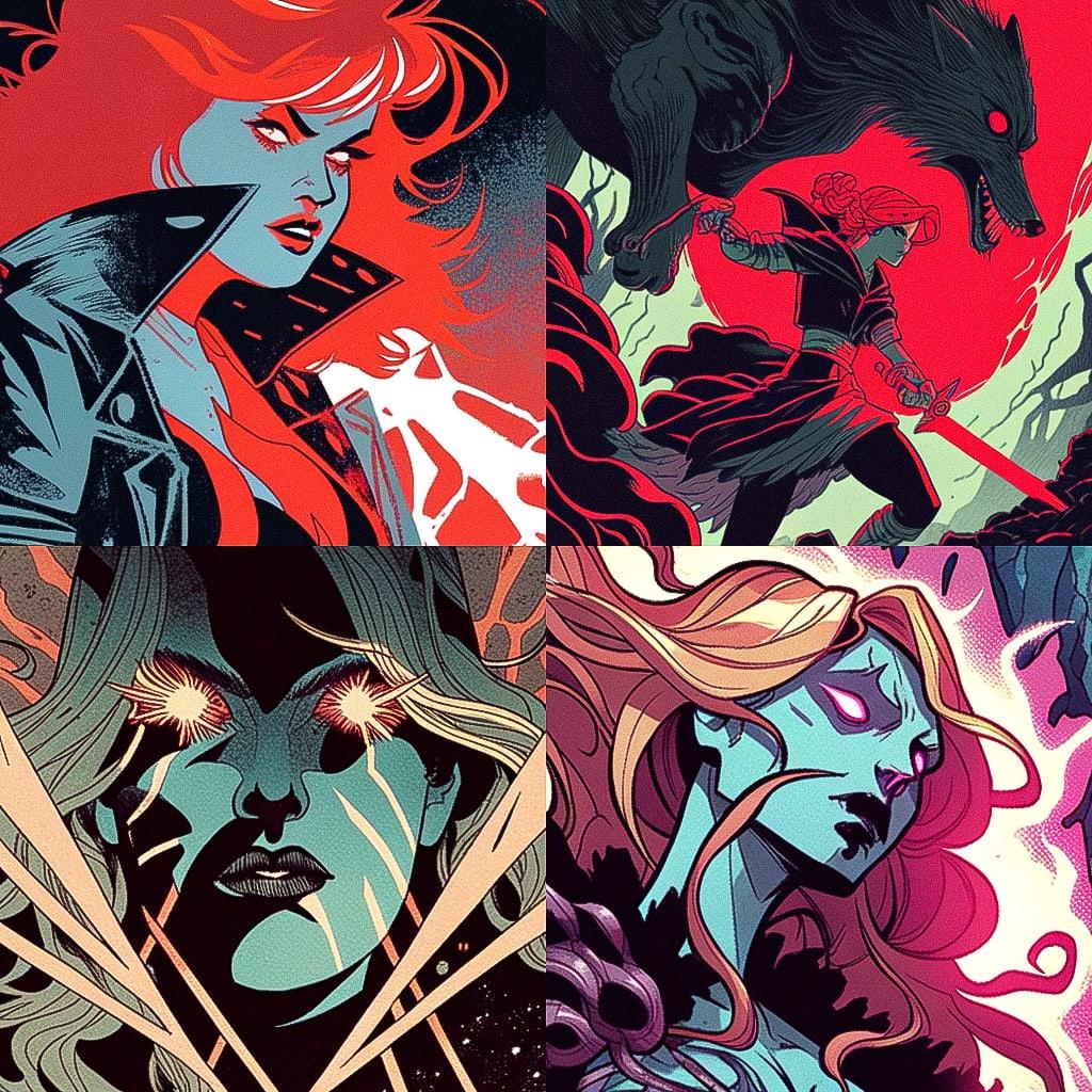 Becky Cloonan style, Midjourney Niji 4, render 1 of 4