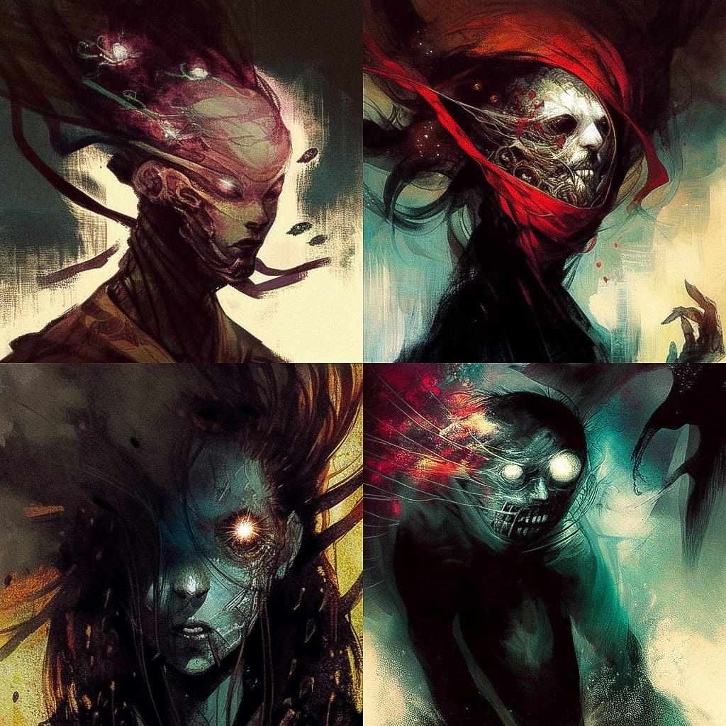 Ben Templesmith style, Midjourney Niji 4, render 1 of 4