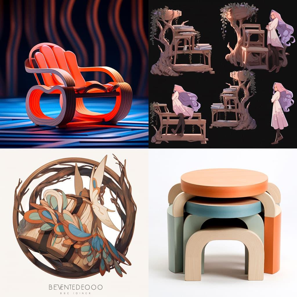 Bentwood style, Midjourney Niji 5, render 1 of 4