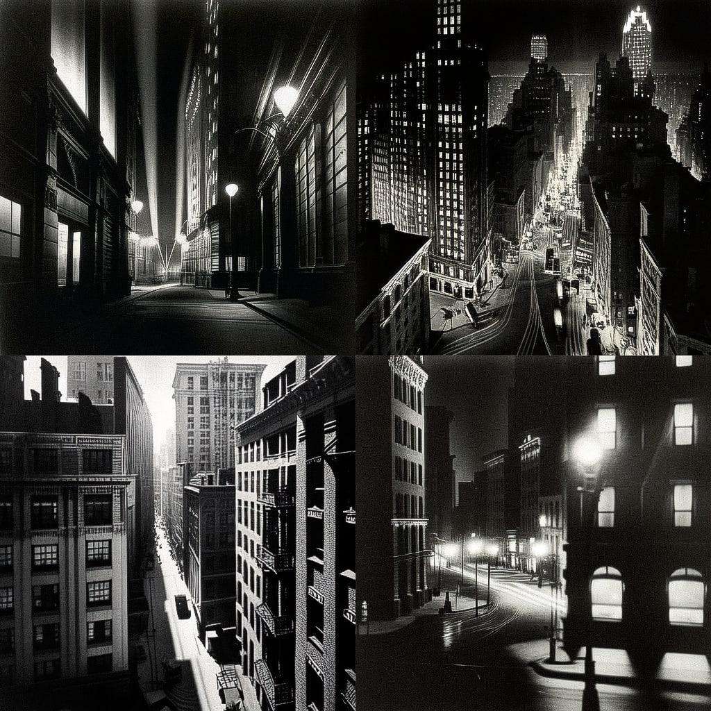 Berenice Abbott style, Midjourney Niji 4, render 1 of 4