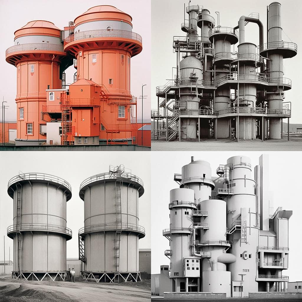 Bernd and Hilla Becher style, Midjourney Niji 5, render 1 of 4