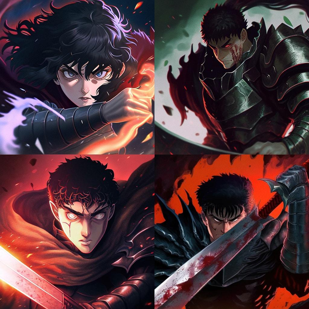 Berserk style, Midjourney Niji 4, render 1 of 4