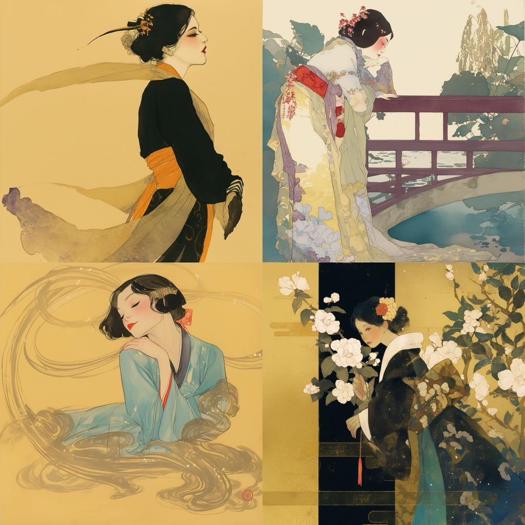 Bertha Lum style, Midjourney Niji 6, render 1 of 4